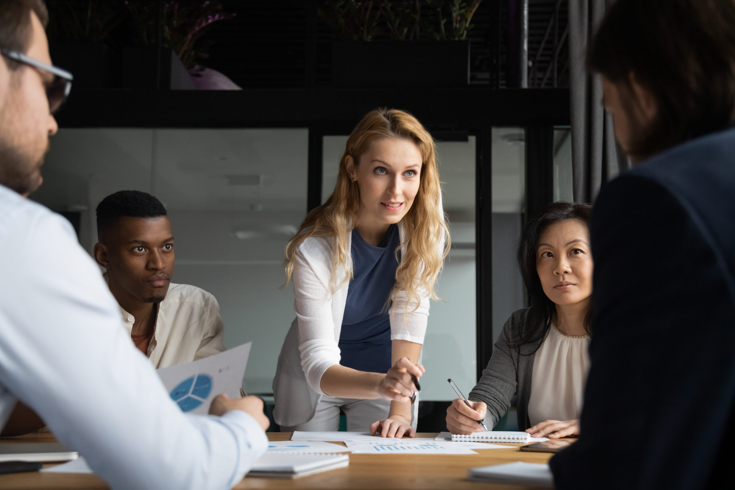 team meeting in a sales and marketing agency