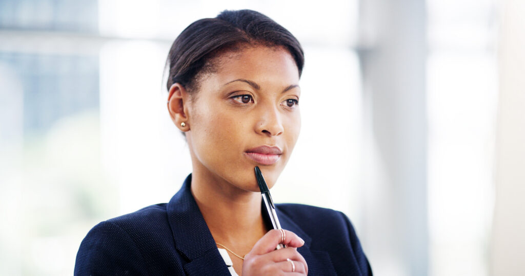 Professional thinking about her career choices